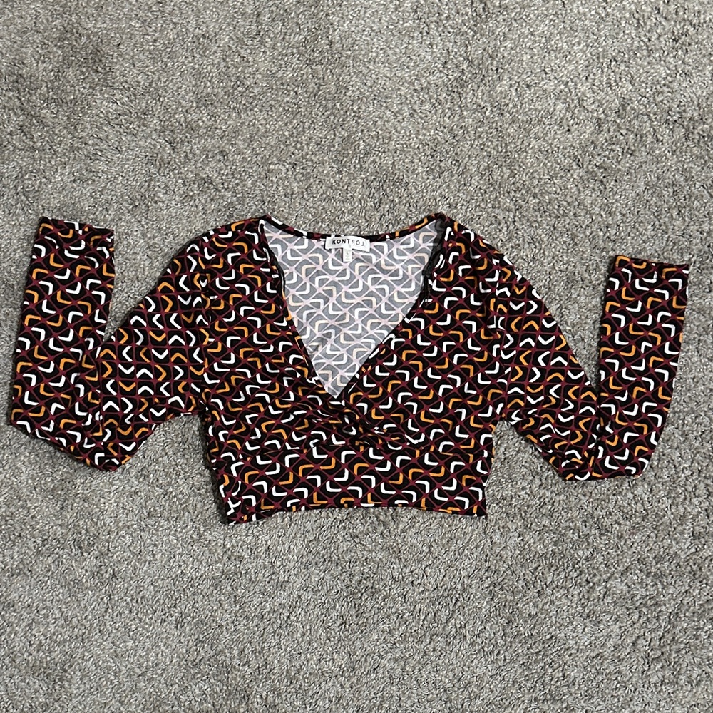 Cotton On Women's Black and Orange Patterned Blouse